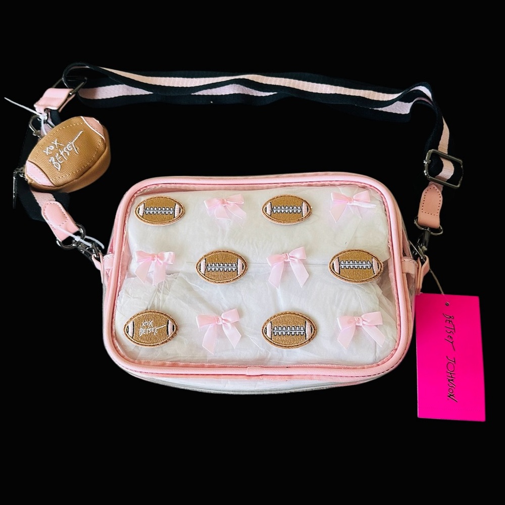 NWT Betsey Johnson Football Season Pink/ Clear Crossbody Bag